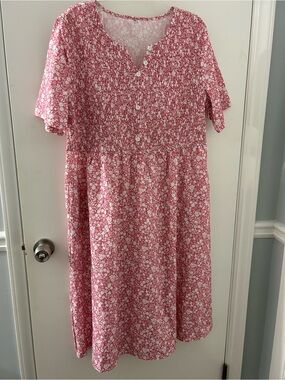 Floral Smocked Midi Dress in Pink